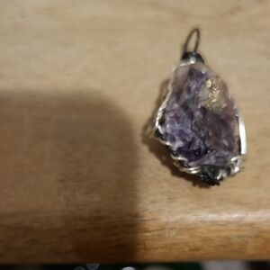 Silver and Purple Stone Pendant-Raw Lepidolite